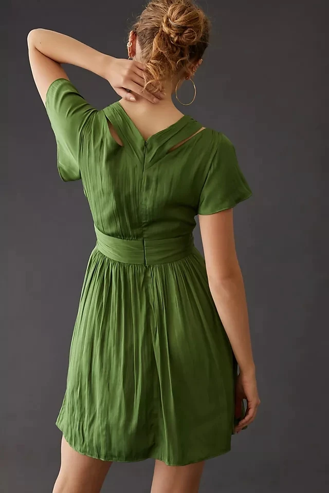 RedHK Custom High Quality Women Viscose Cupro Soft Matte Satin Dress V Neck Halter Neck Short Sleeve 4 Colors Summer Lady Dress