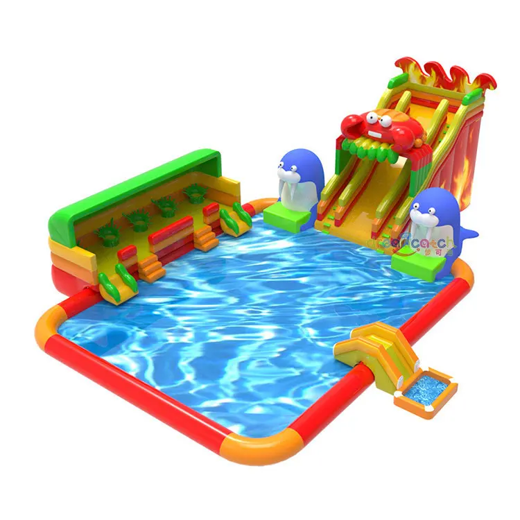 Children Backyard Pvc Inflatable bouncer Air Trampoline Jumping Inflatable Water Slide With Pool