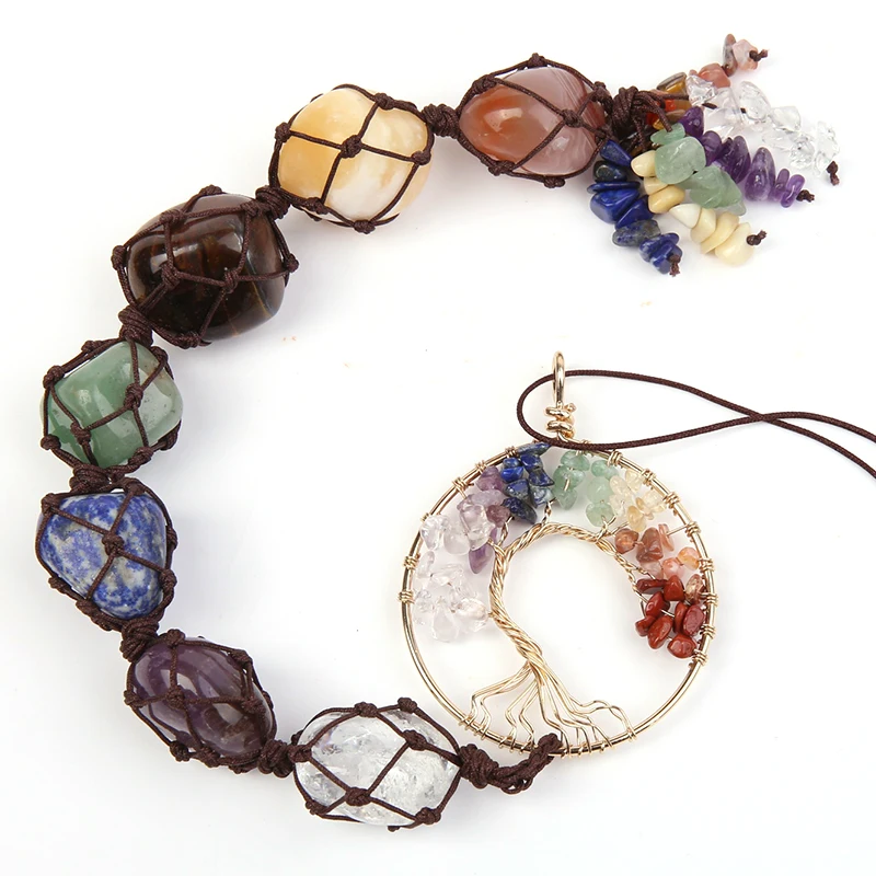 Natural healing crystal stone seven chakras pendent tree of life car hanging decorations
