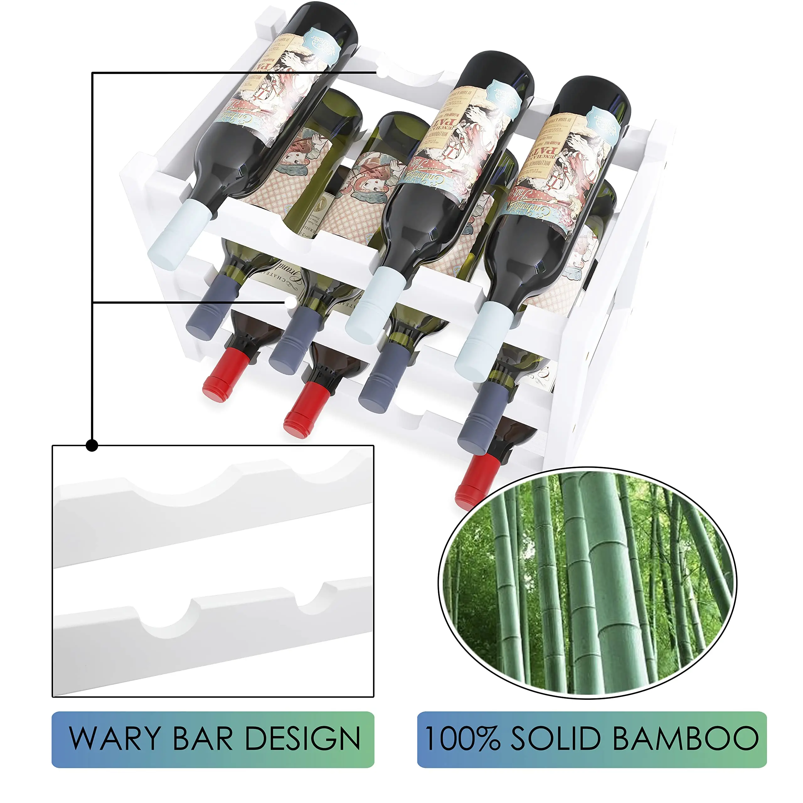 Bamboo Wine Rack Holder for Wine 12 Bottles Display Holder, 3-Tier Free Standing Storage Shelves for Kitchen, Pantry