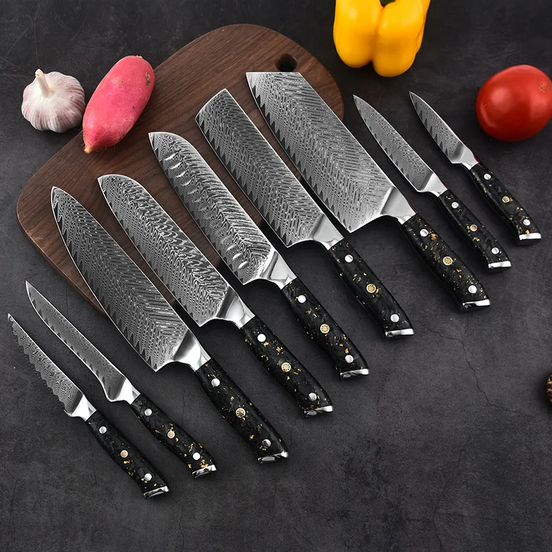 Chinese Hand-Hammered Full Tang Fishing Ceramic Damascus Cutter Cleaver Bone Chopper Fillet Gyuto Knife Set for Sale