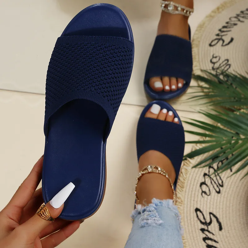 New large size spring and summer flying woven casual flat bottom ladies slipper  11