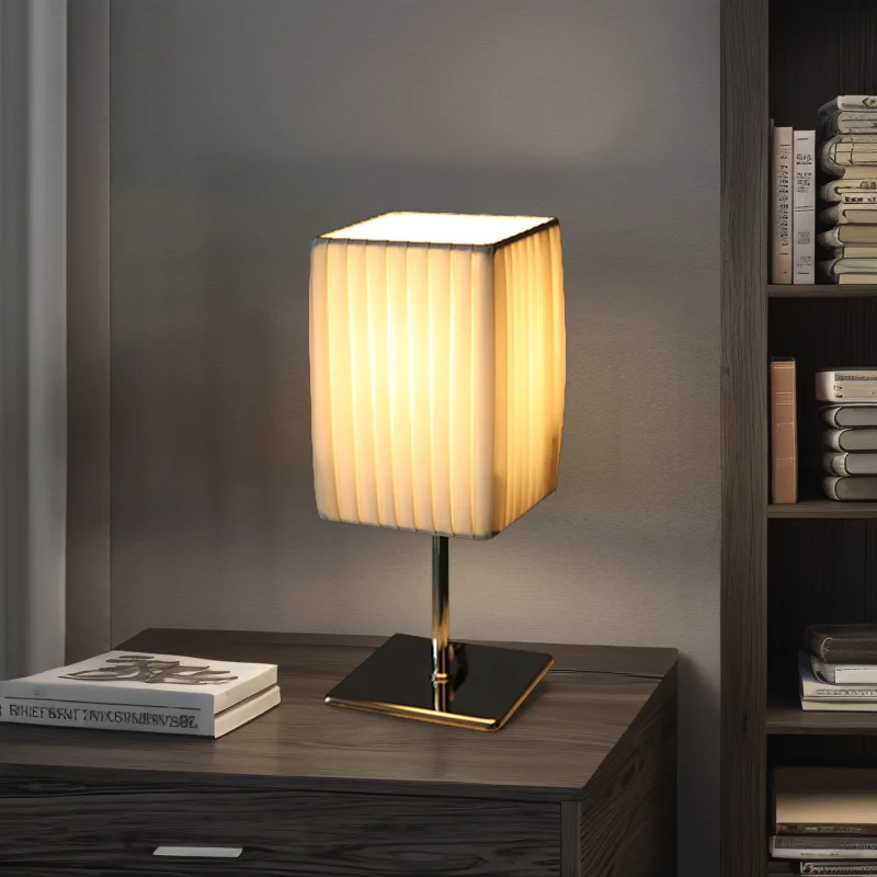 Custom Hotel Bedroom Living Room Coffee Room Modern Fabric Shade Electric Power Square Table Lamp LED Light