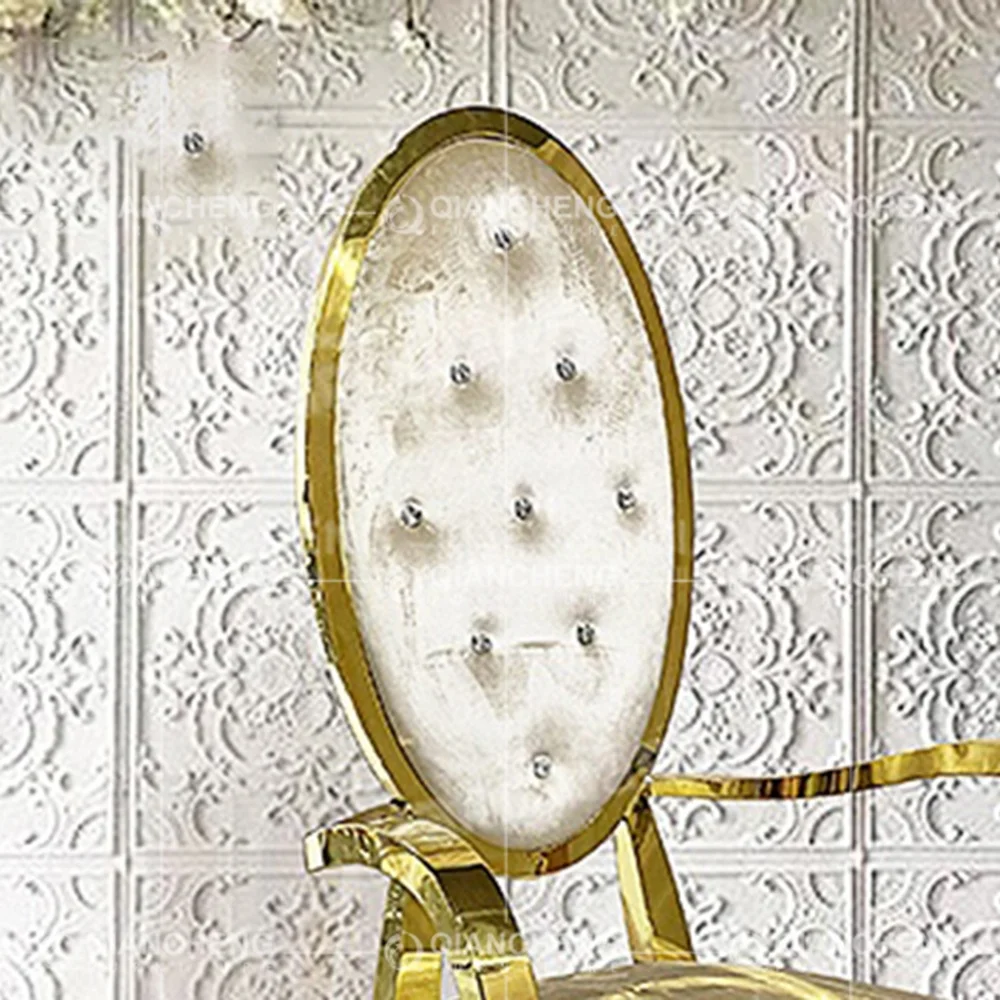 Luxury Modern Design Wedding Gold Stainless Steel Round Back Dining Banquet With Armrest Chair