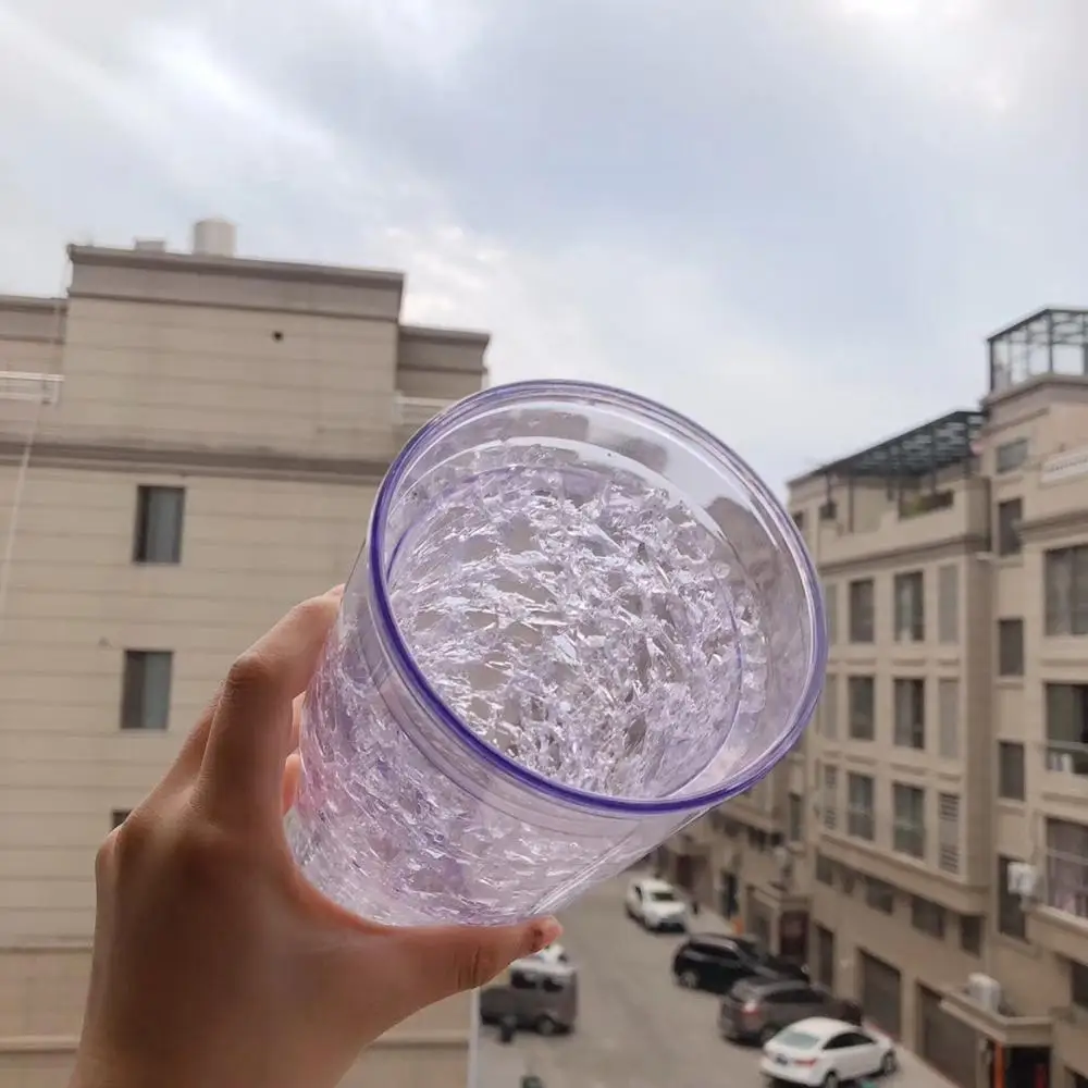 30oz BPA free Double Wall AS plastic Frosty frozen Freezer Ice Cooling Gel Beer Mug Tumbler with lid and straw