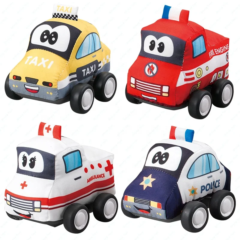 Qilong Mini City Vehicle Toys Kids Cute Cloth Cover Pull Back Car Toy Inertia City Little Cars Model Educational Toys For Kids