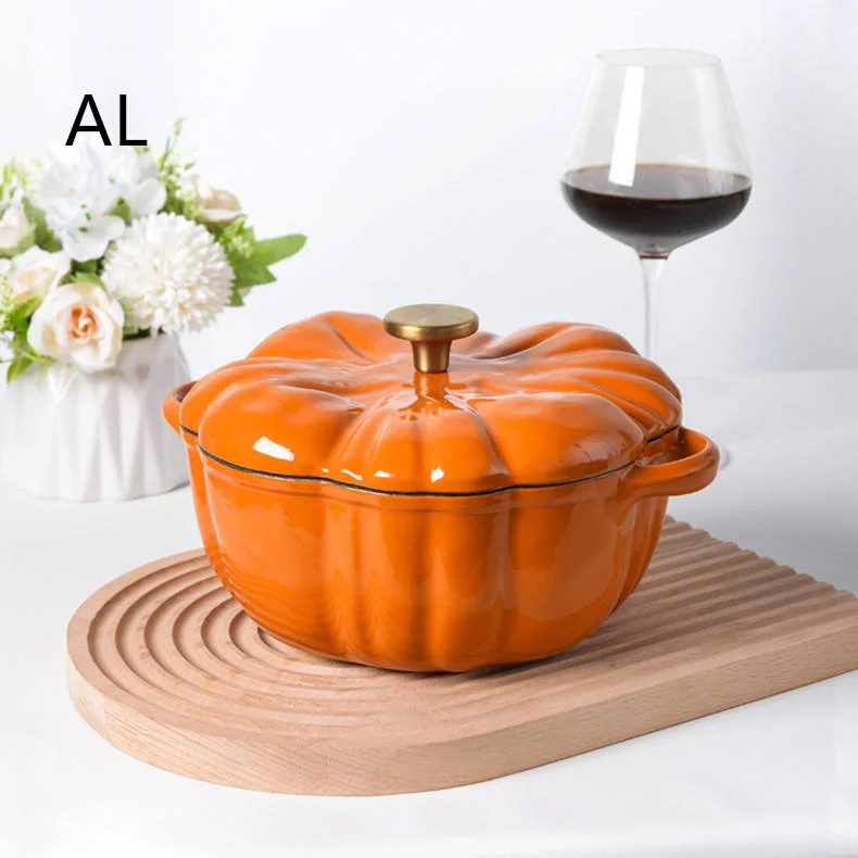 Cast Iron Pot Pumpkin Enamelled Stew Soup Pot Multi-Purpose Healthy Cast Set Iron Cookware sauce pot with Steel Knob