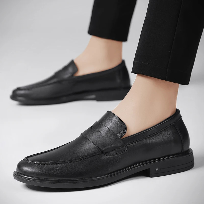 Hellosports Custom Fashion Mens Casual Shoes Cow Leather Upper Men Leather Shoes Slip-On Casual Height Increasing Shoes for Men