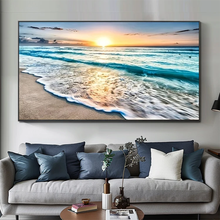 Living Room Decor Sunset Beach Canvas Prints Landscape Coastal Art Beautiful Sea Scenery Wall Painting