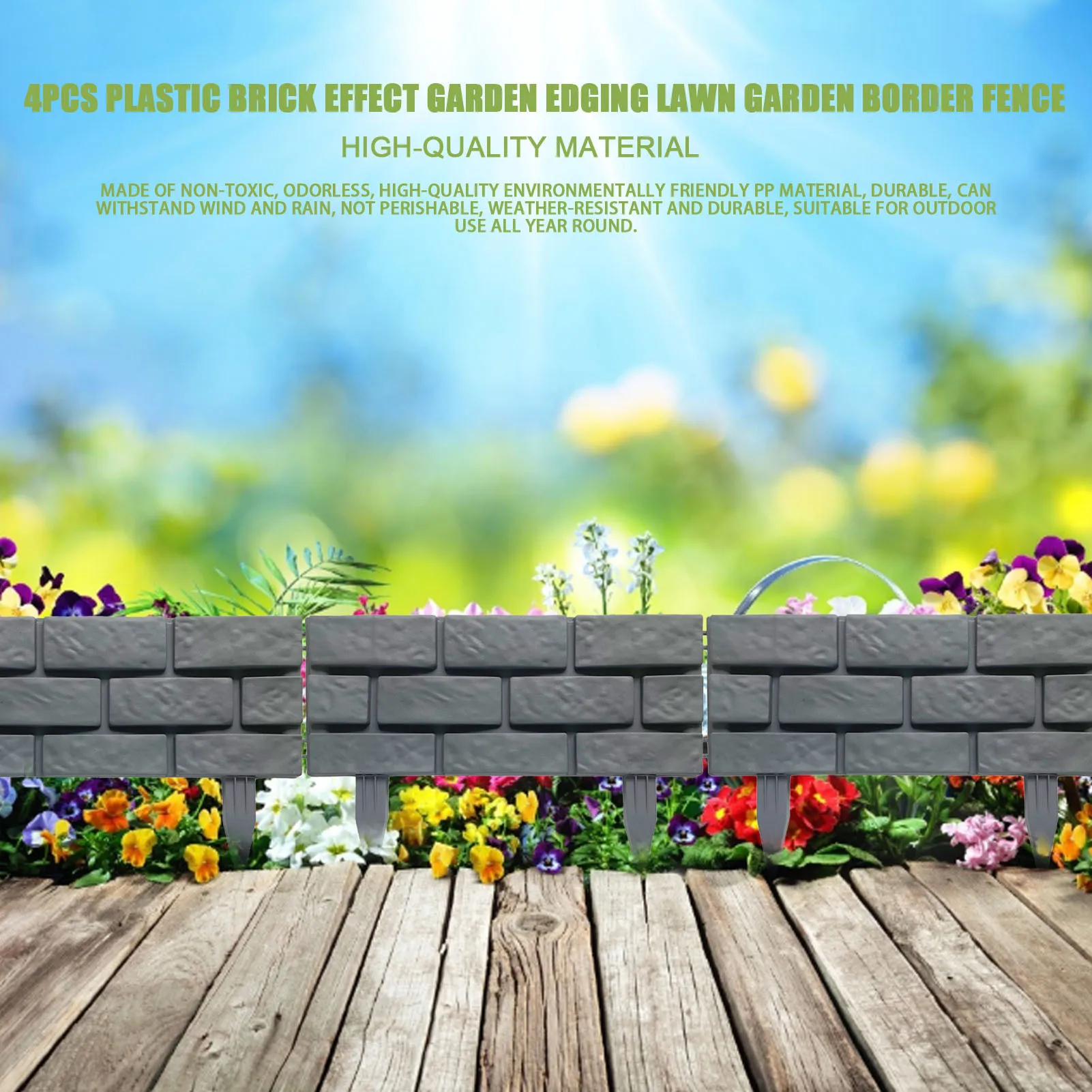  2021 New 4PCS Brick Effect Garden Edging Quality Fence Plastic Border Lawn For Decorative