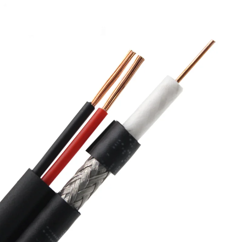 Black RG59 Siamese Coax Cable 20 AWG BC Copper with 2C 18 AWG Power wire