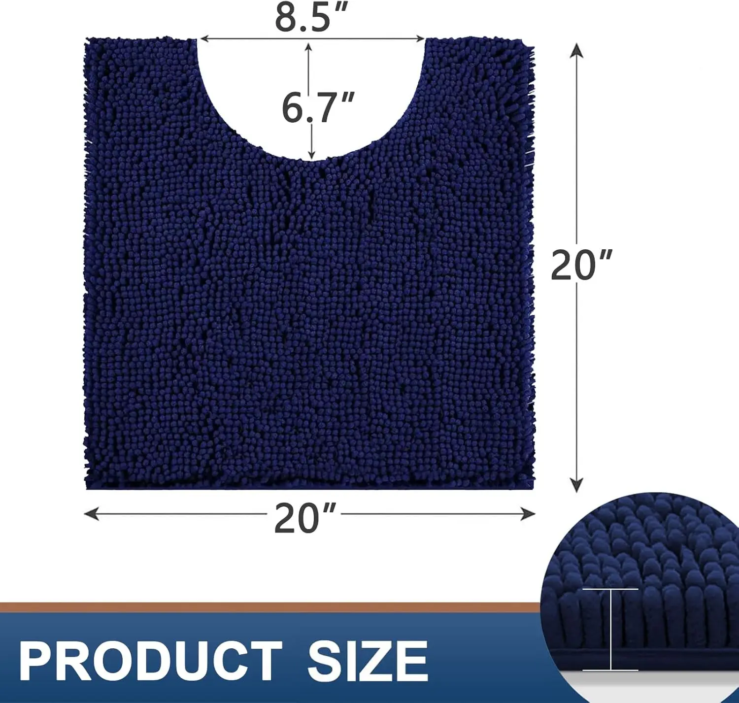 smiry Chenille U-Shaped Toilet Bathroom Rugs, Soft Absorbent Non-Slip Contoured , Machine Washable Contour Bath Mats for (20#34;