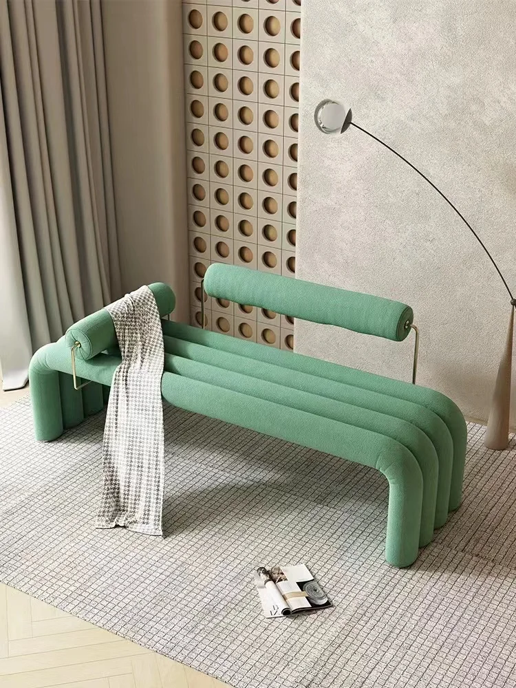 Cream Style Light Luxury Metal Fabric Sofa Stool Nordic Model Bedroom Bed End Stool Fashion Stainless Steel Shoe Stool Sofa