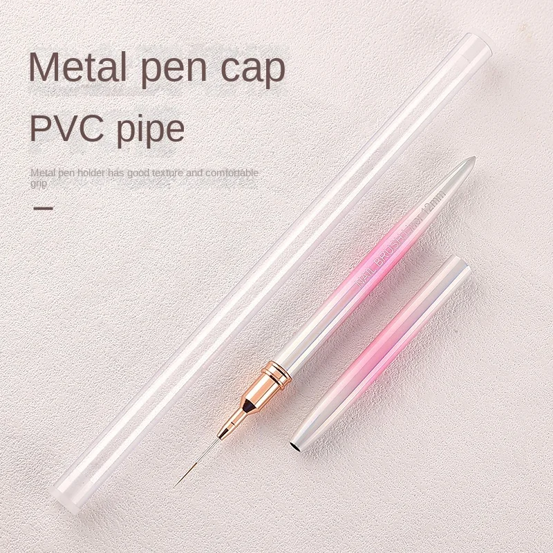 Factory Outlet Nylon Hair Acrylic Nail Brush Electroplating Dazzling Pink Metal Handle Nail Art Liner Brushes