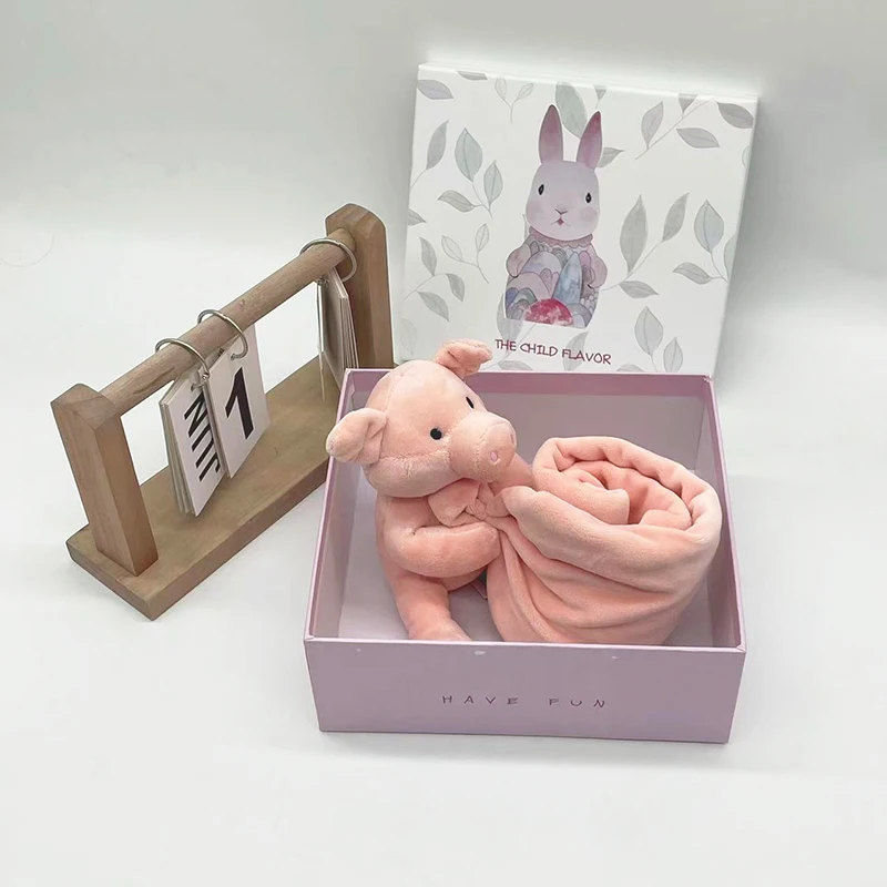 Custom Pig stuffed blanket Cotton Cute Lion Baby Security Blanket Plush Baby Security Swaddle Blanket