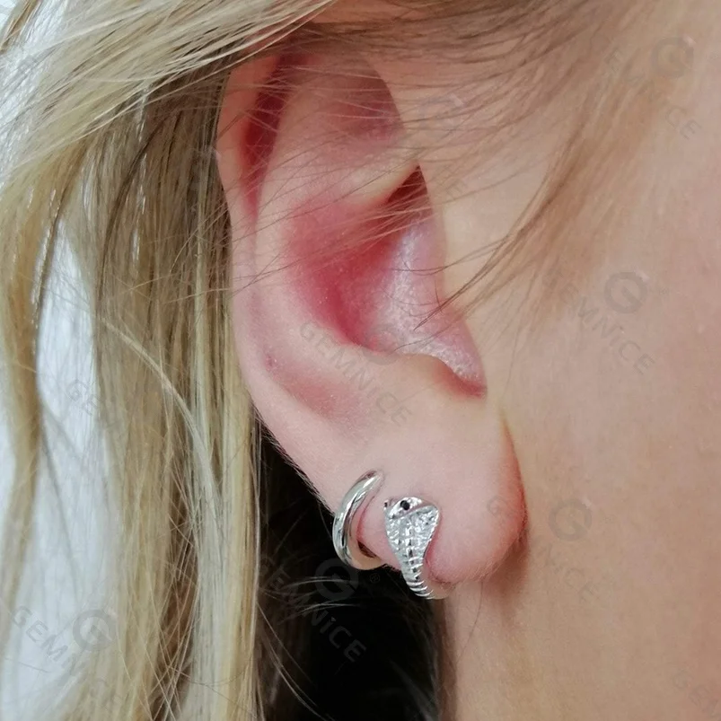 Gemnel 925 silver 18k gold plated zircon animal snake hoop earrings for women