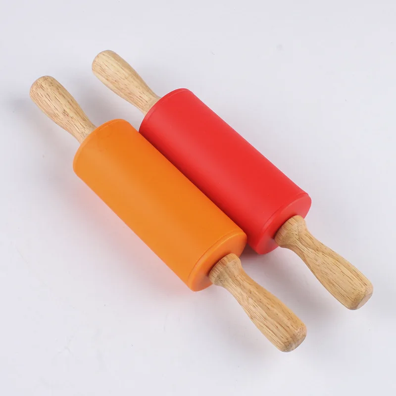 customizable logo beginners mini kids non-stick small wooden pattern rubber silicon pastry dough rolling pin