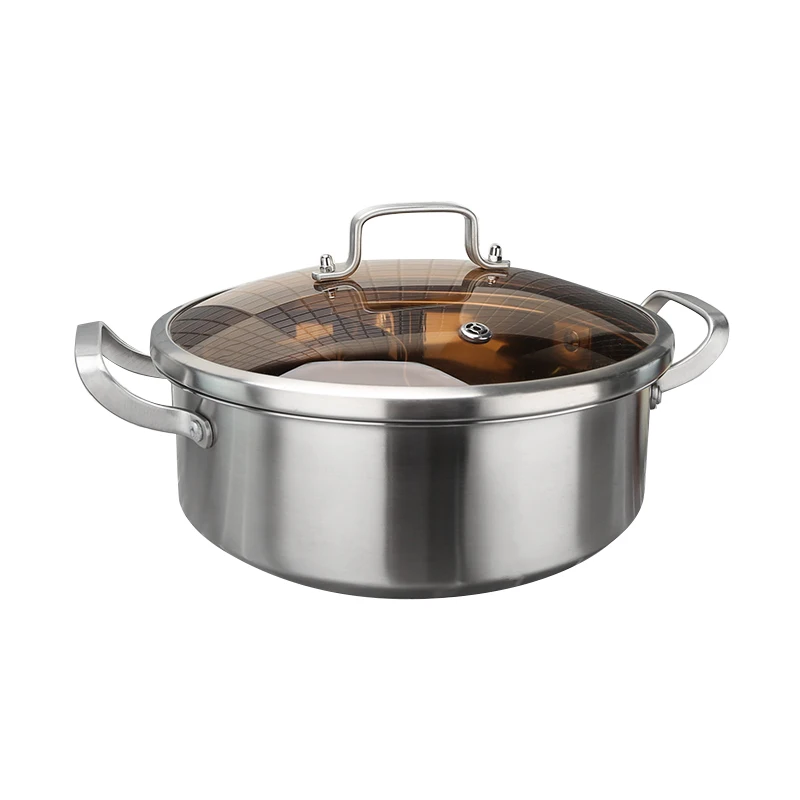 Factory Wholesale Commercial 6.5Qt Big Non Stick Stock Bottom Pot Hot Pot Soup wok with Brown Glass Lid