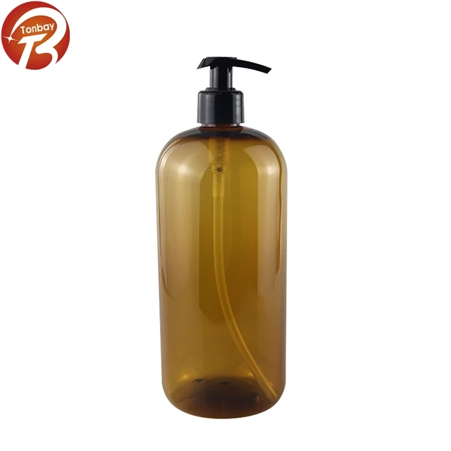 Empty plastic  PET 1000ml boston round shape cosmetic water bottle / big size 1L water bottle/shampoo bottle