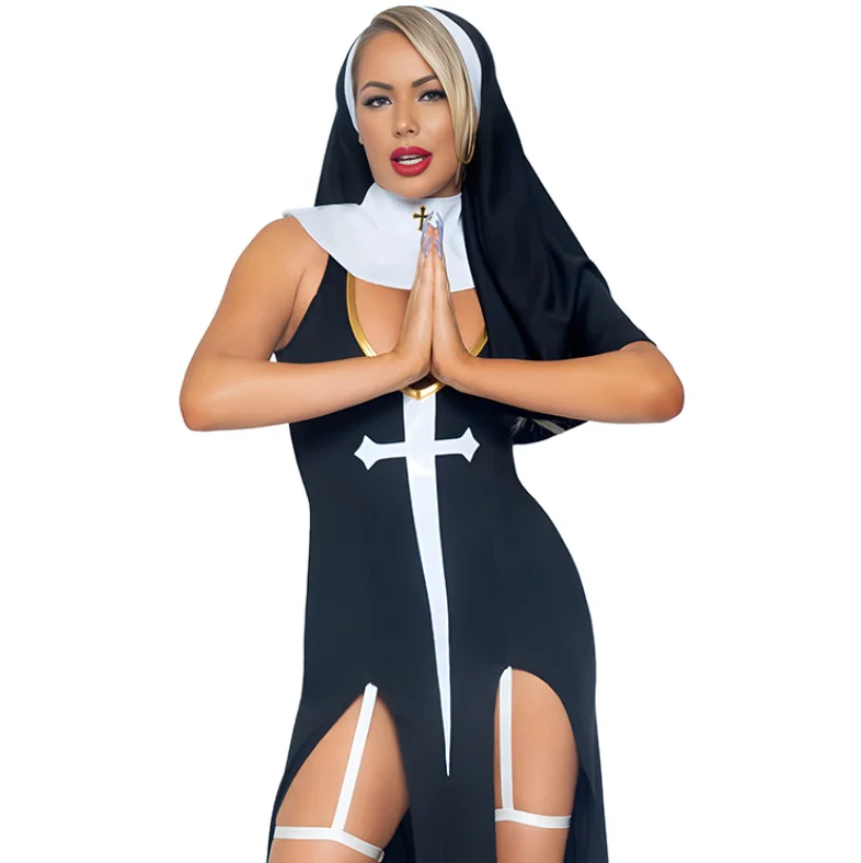 Sexy Nun Costume - Naughty Halloween Fancy Dress for Women Xnxxco Cross Dressing Party Split Temptation Set%