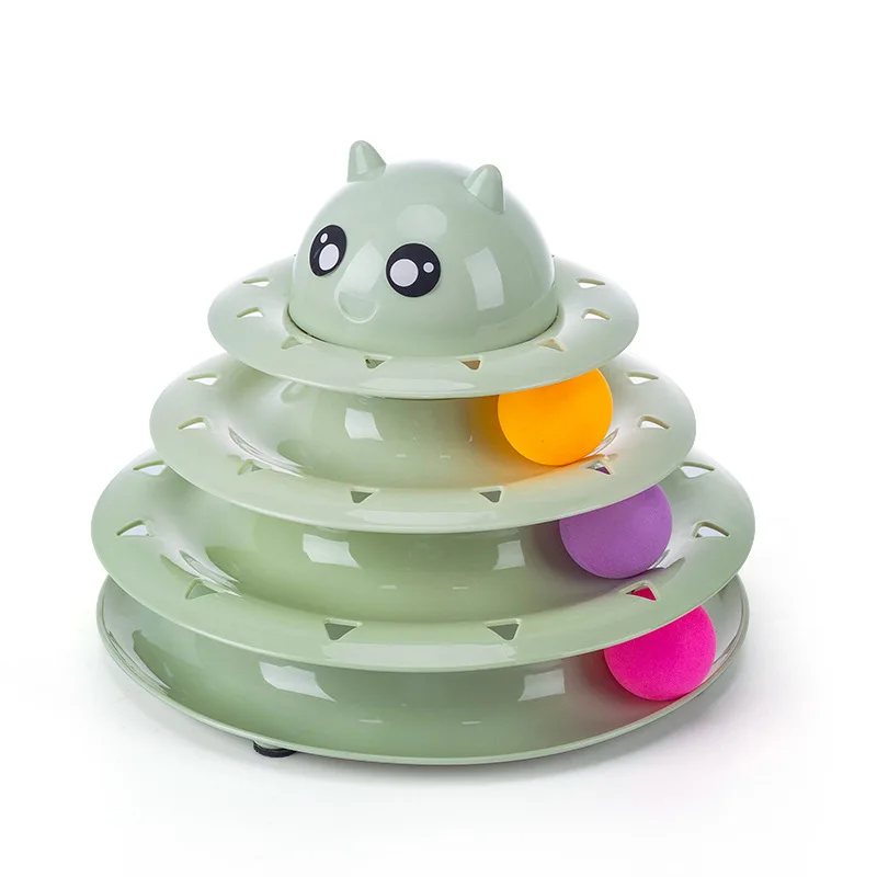 New Arrival Cat Tray Toys Pet Kitten Turntable New Color Plastic Cat Ball Toy Roller 3-Level Track Cat Turntable