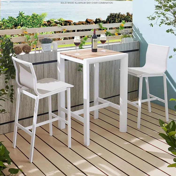Modern 3 Piece white Luxury Garden Furniture Aluminum Outdoor Patio High Bar Dining Table Chairs Set for Sale