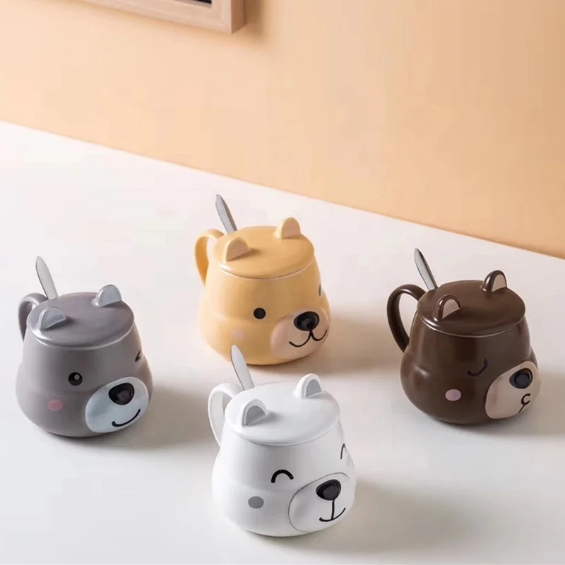 Ceramic Coffee Mug with Lid and Matching Spoon,Novelty 3D Husky Pattern Mug for Tea Milk Chocolate Juice,Cute Cup for Dog Lovers