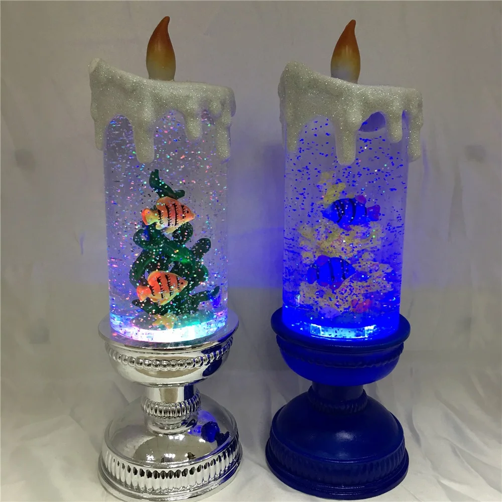 
Fish and Coral Summer Theme Water Swirling Glitter Liquid Candle with Candle Holder for Summer Decoration 