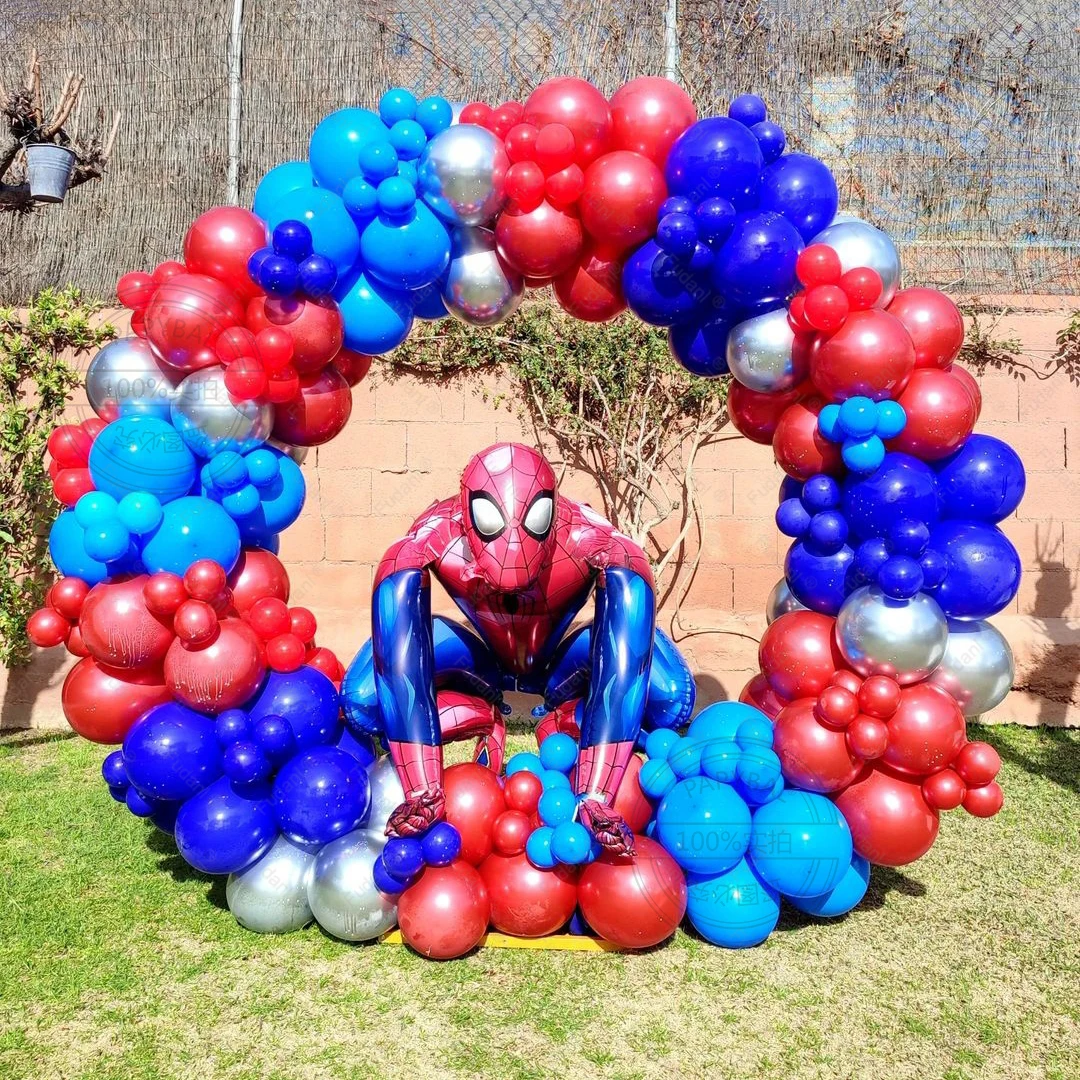 114pcs Super Hero Birthday Theme Birthday Balloons Garland Arch Kit 3D Spiderman Foil Balloons Age 1-9 Red Blue Air Globos Toys