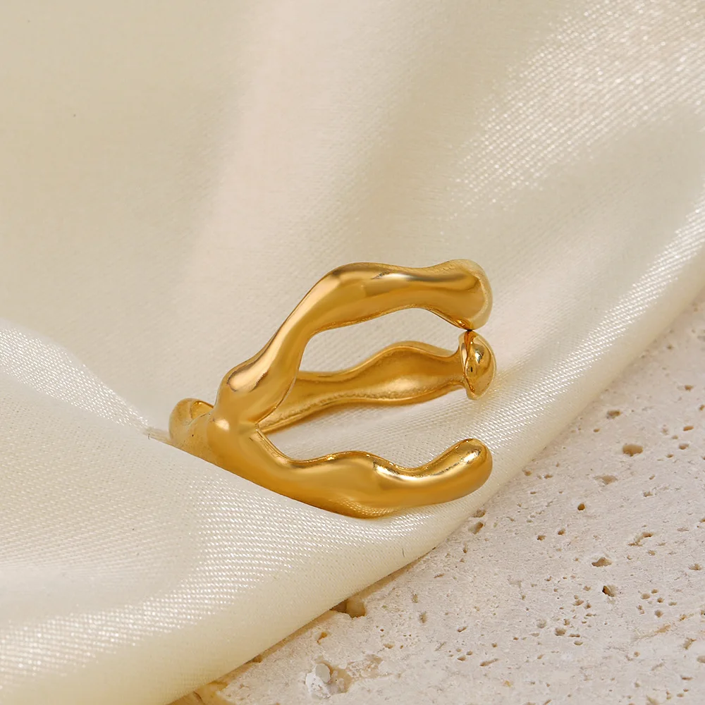 Fashion Irregular Special-Shaped Stainless Steel Ring 18K Gold Plated Open Adjustable Delicate Ring For Women