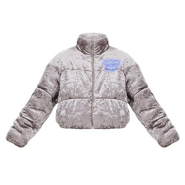 Trendy wholesale bubble grey velvet cropped puffer jacket womens padded plus size jackets winter  woman coats blazers
