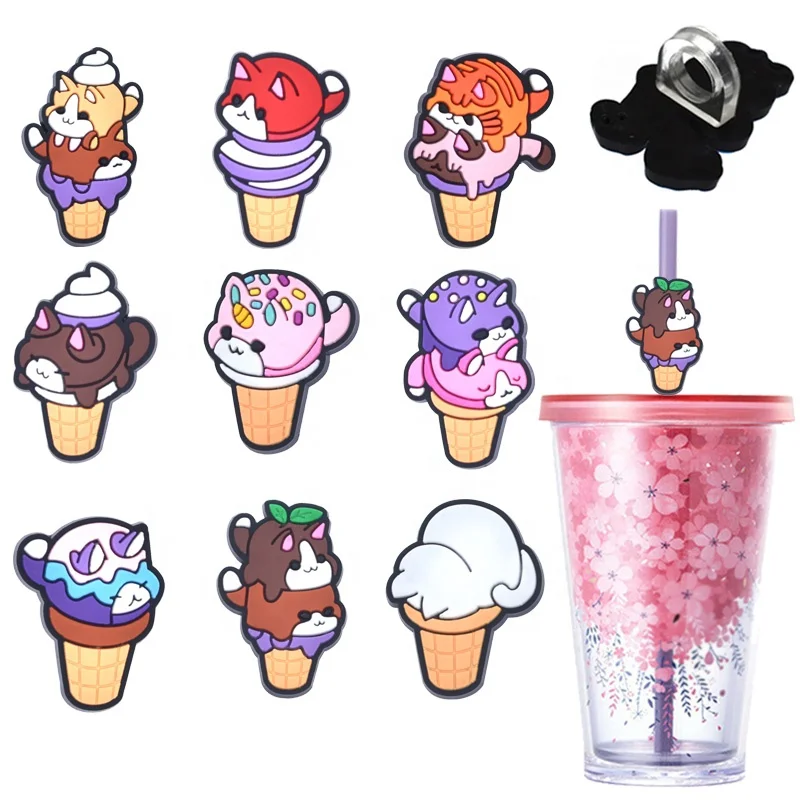 Manufacturer Custom Cute Cartoon Reusable Silicone Straw Topper With Dust Caps Pc Material For Bar & Drinking Accessories