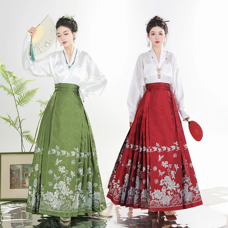 Chinese Style Attire Hanfu Modern Horse Face Skirt Hanfu Women Embroidery Butterfly Flowers Hanfu Chinese Traditional For Girls