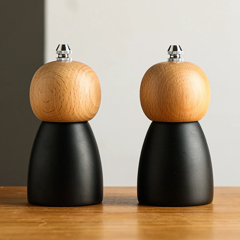 Custom LOGO Refillable Coarseness Pepper Grinder Adjustable Wooden Spice Cumin Mill Restaurant Home Barbecue Manual Salt Grinder