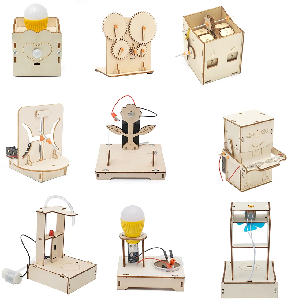 Physics science education toys diy kid toy robot for children Wooden STEM Toys