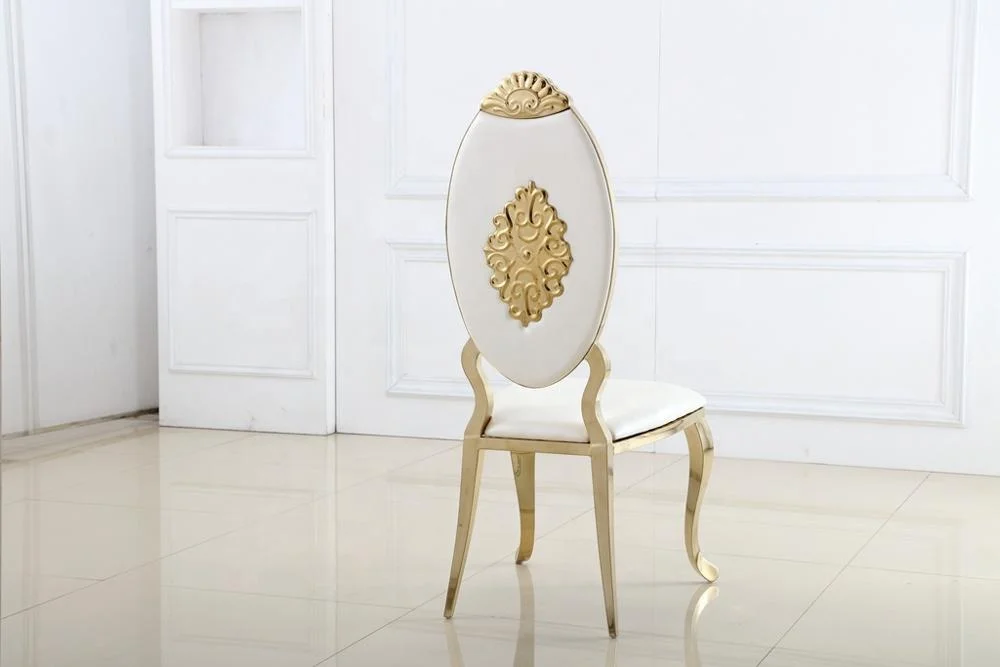 
Interior Design Modern Metal Dining Chair Gold Brass Luxury High Back PU Leather Wedding Chair for Rental 