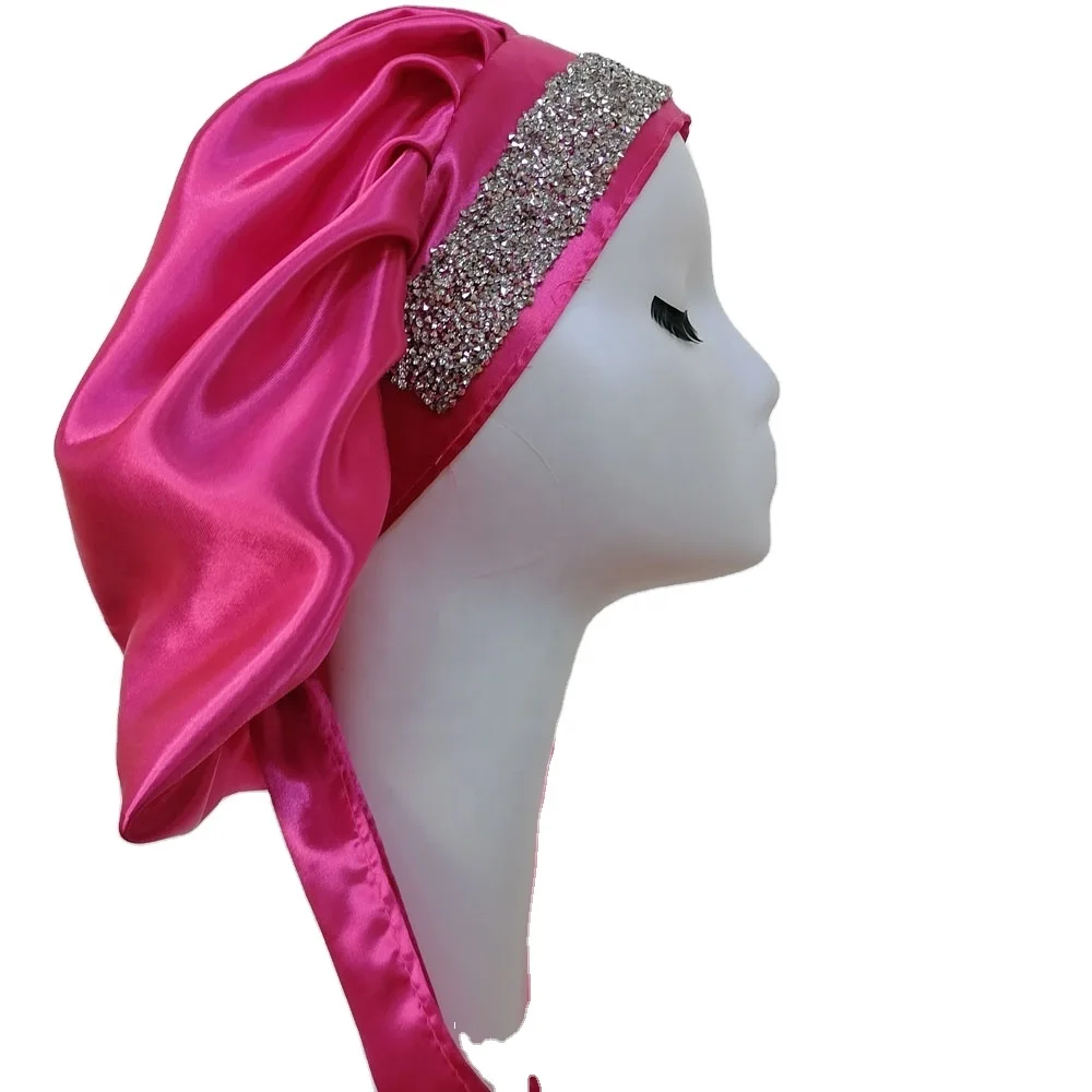 Очень большая мягкая шелковая шапочка с блестками широкая удобная лента для косичек гладкая Ночная шапка со стразами головные уборы для сна