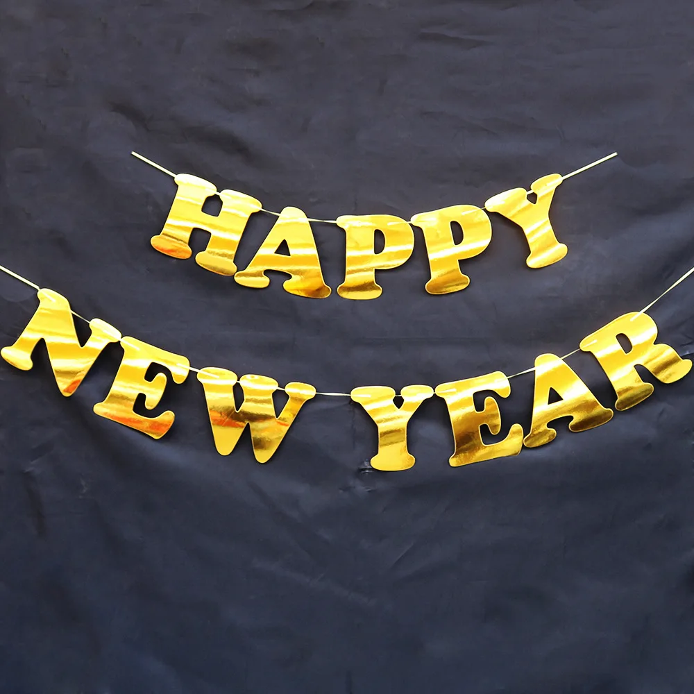 HAPPY NEW YEAR Lahua Christmas decoration bunting bronzing mirror Lahua Lahua banner