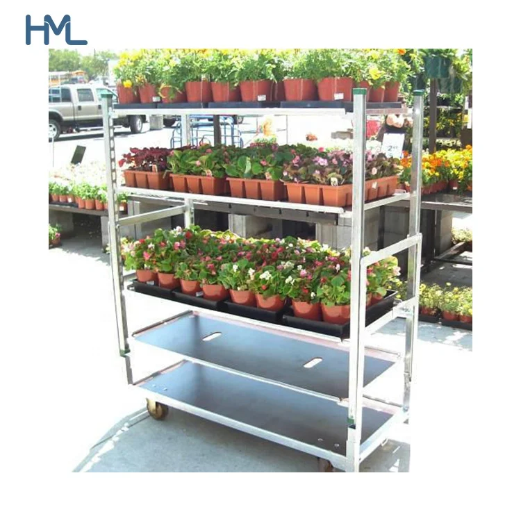 Outdoor garden center logistics transport pot display danish flower plant nursery rack trolley