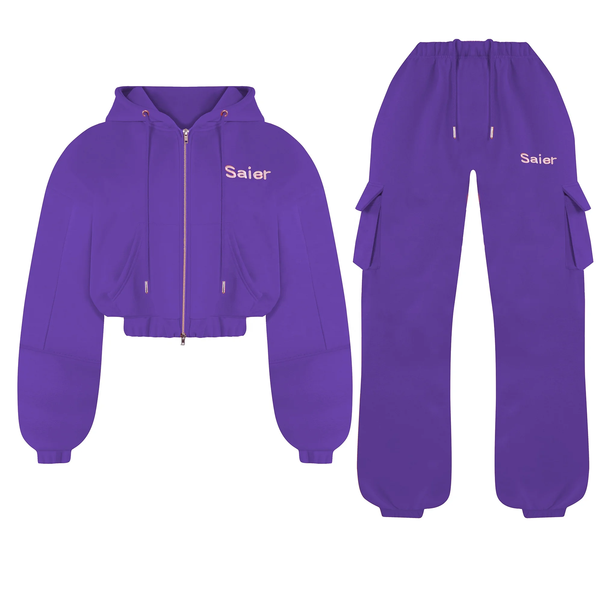 L230716 Custom Embroidery Oversized Zip Up Crop Top Hoodie And Jogger Set Two Pieces Hip Hop Women Tracksuit Jacket Hoodie Set