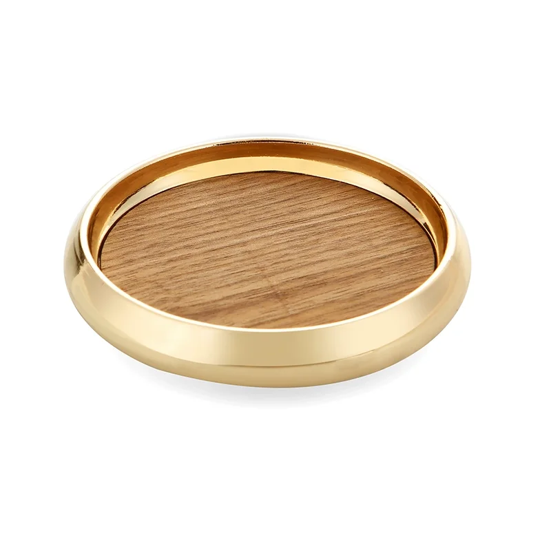 High Quality Art Style Wooden Coaster with Metal Ring Modern Rustic Heat Insulation Cup Pad Tea Coffee Milk Kitchen Supplies
