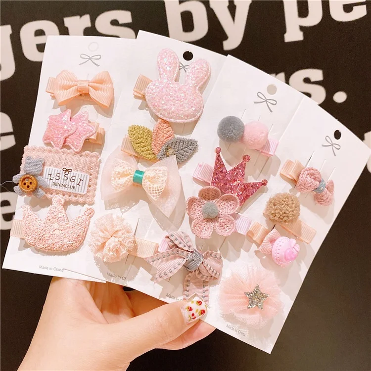 Fashion children wholesale cute baby girl bow hair accessories pink hairpin set for children (1600258109840)