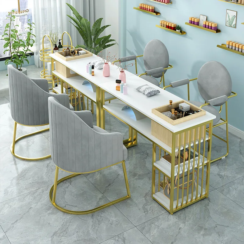 Luxury Nail Shop Multifunctional Furniture Set Double Drawer Manicure Polish Table Chair Iron Factory Direct Sale Salons