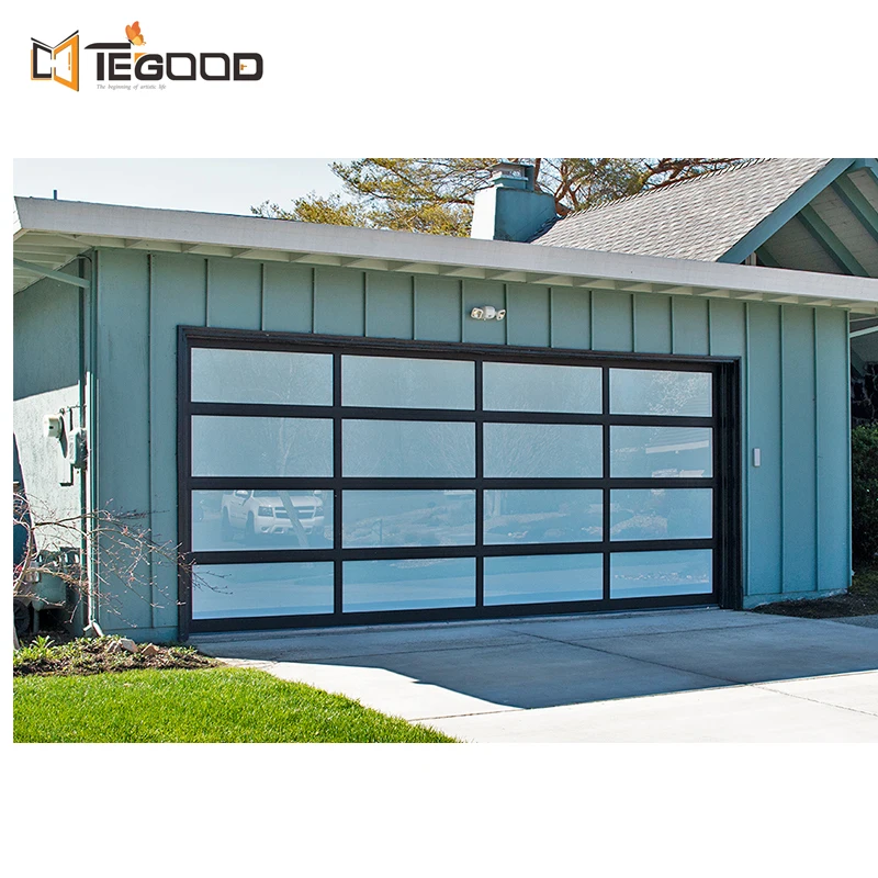 Manufacturer automatic insulated modern style minimalist aluminum alloy frame glass garage door