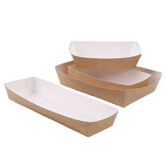 Eco-friendly Grease Resistant Take Out White Brown Kraft Paper Boat Paper Food Tray