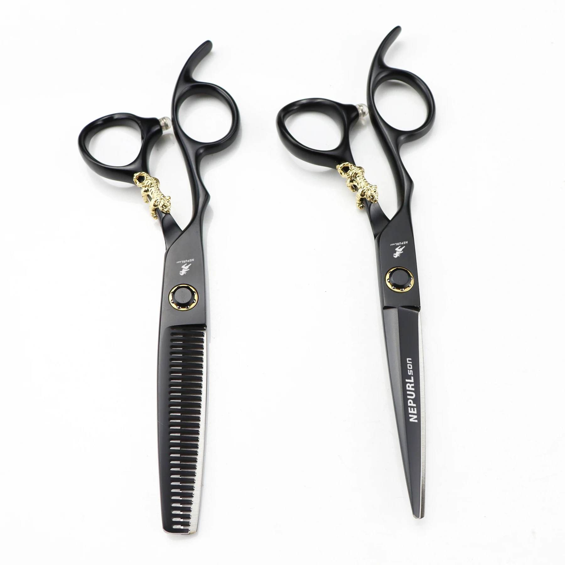 6.0  Inch  NEPURLson left tiger handle  professional  scissors  New Fashion Design Beauty Barber Flat Tooth Scissors