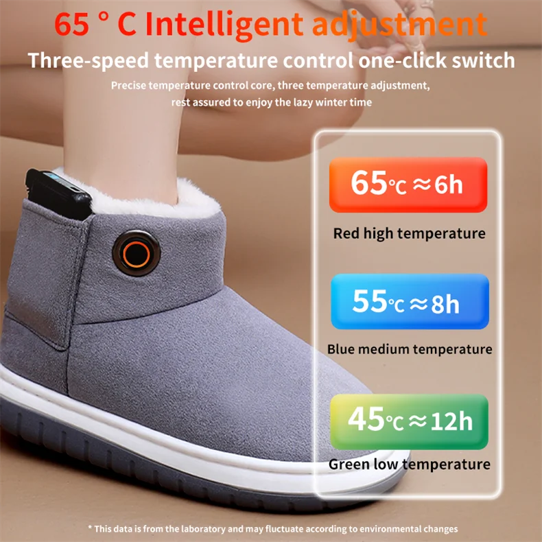 Hot Selling 65c Intelligent Adjustment Heated Shoes Thickened Non-Slip Sole Electric Heated Boots Shoes