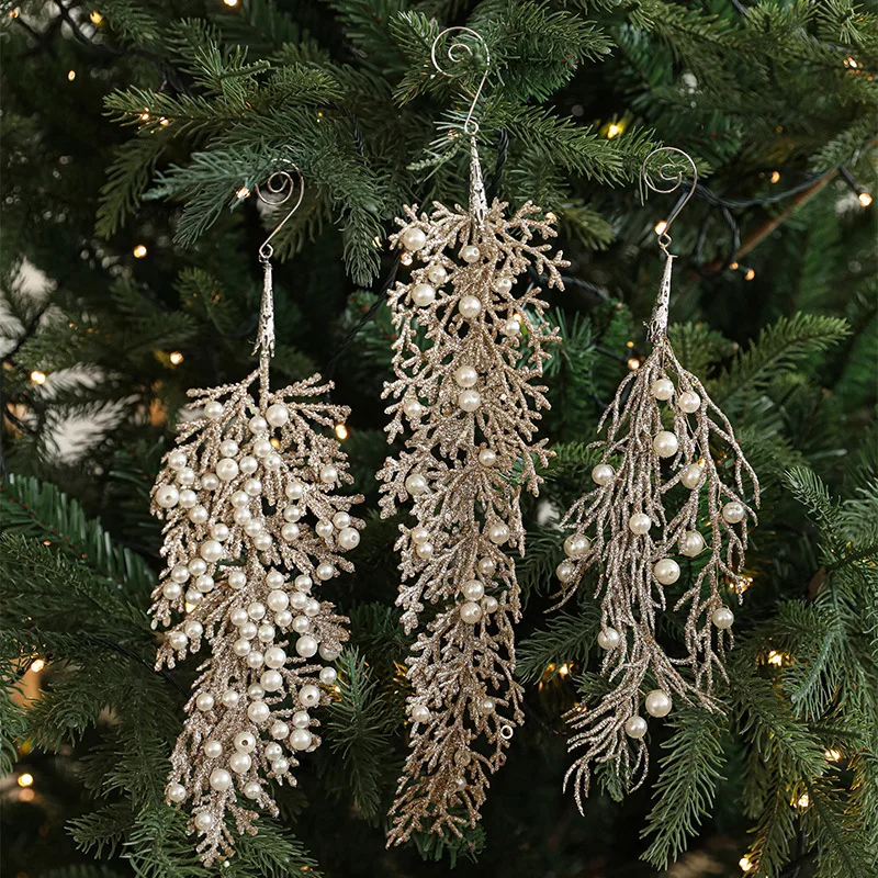 Artificial Faux Cedar Branches Champagne Pearl Christmas Greenery Pine Picks for Wreath Craft DIY Home Decor