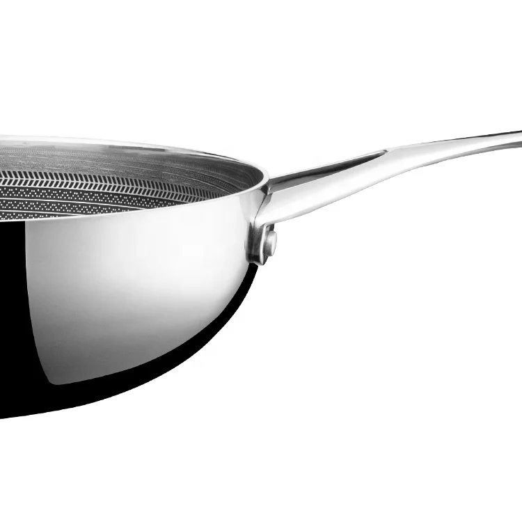 Factory Sales 3ply 28cm 304 Stainless Steel Cookware Wok Pan Nonstick Kitchenware Chinese Cooking Wok