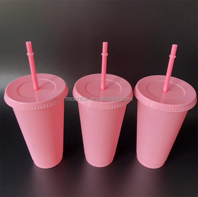 Take away pink travel coffee pp tumbler creative water customize cold plastic drinking cups 24oz plastic cups